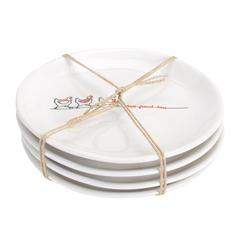 Three French Hens Plate (Set of 4) 6.5"D Stoneware