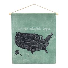 United States Wall Hanging 15"L x 18.5"H Linen/Wood