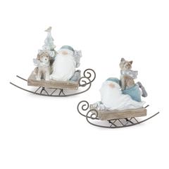 Santa on Sled (Set of 2) 5"H Resin