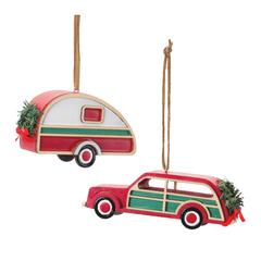 Car and Camper Ornament (Set of 12) 3.5"L x 2.25"H, 4.5"L x 1.5"H MDF