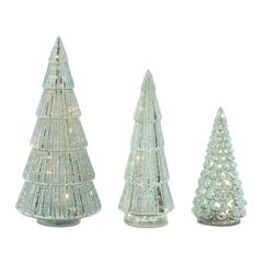 LED Tree (Set of 3) 7.25"H, 9.5"H, 11.5"H Glass