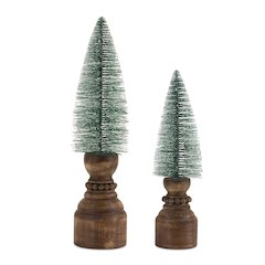 Mini Tree on Pedestal (Set of 2) 11.5"H, 14.5"H Plastic/Wood
