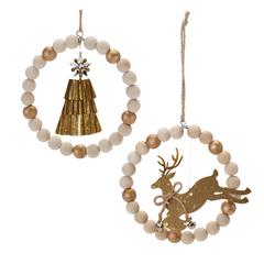 Deer and Tree Ornament (Set of 6) 5.5"H Metal/Wood