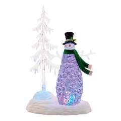Multicolored LED Snowman with Pine Tree