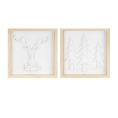 Framed Holiday Deer and Tree Artwork (Set of 2)