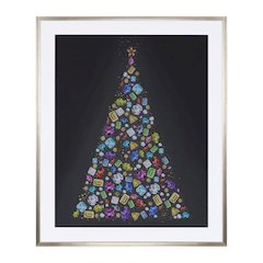 Holiday Jewel Tree Print Under Glass 23.5"H