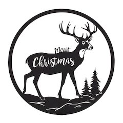 Cut Metal Merry Christmas Deer Plaque 16"D