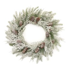 Flocked Mixed Pine and Pinecone Wreath 27"D
