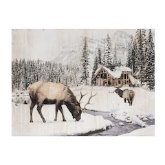 Wooden Winter Reindeer and Lodge Plaque 17.5"H