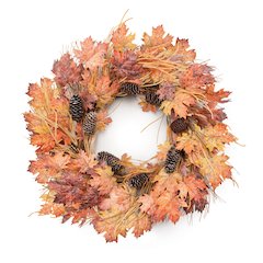 Fall Maple Leaf and Pinecone Wreath 26"D