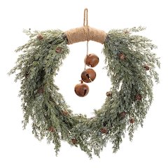 Glittered Pine with Sleigh Bell Wreath 22"D