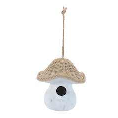 Mushroom Birdhouse with Wicker Design 8"H