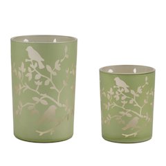 Frosted Floral Bird Candle Holder (Set of 2)