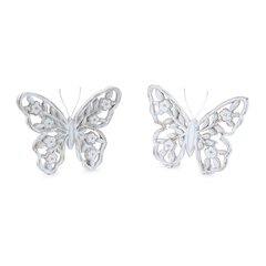 White Washed Floral Butterfly Decor (Set of 2)