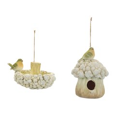 Cauliflower Birdhouse and Hanging Birdbath (Set of 2)