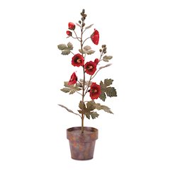 Iron Potted Poppy Floral Sculpture 24.5"H