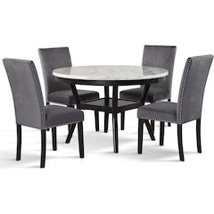 Celeste 5-Pc Faux Marble Round Dining Set  4 Chair-Gray