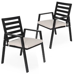 Patio Dining Armchair in Aluminum with Removable Cushions Set of 2