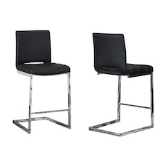 Delta 24" Upholstered Barstools, Two Counter Height Stools, S-Shaped Chrome