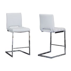 Delta 24" Upholstered Barstools, Two Counter Height Stools, S-Shaped Chrome