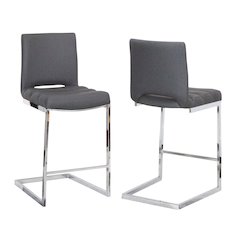 Delta 24" Upholstered Barstools, Two Counter Height Stools, S-Shaped Chrome