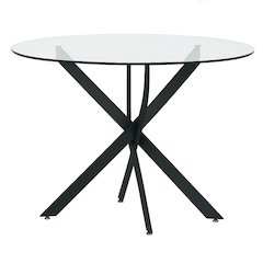 Echo 42" Round Tempered Clear Glass Top Dining Table, Geometric Matte Black