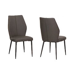 Mara Faux Leather Dining Chairs, Set of 2, Matte Black Metal Legs, Charcoal
