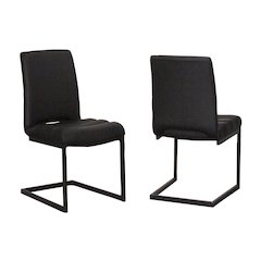 Rhea Black Faux Leather Dining Chairs, Set of 2, S-Shaped Matte Powder-Coated
