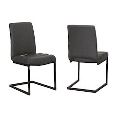 Rhea Charcoal Gray Faux Leather Dining Chairs, Set of 2, S-Shaped Matte