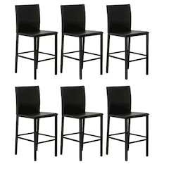 Juno 24" Black Faux Leather Barstools, Set of 6 Counter Height Dining Stools