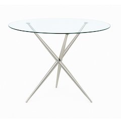 Eligant 44" Round Tempered Clear Glass Top Dining Table, Geometric Polished