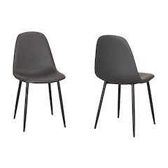 Leda Dining Chairs, Matte Black Metal Tapered Legs, Charcoal Gray Armless Faux