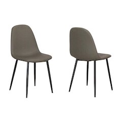 Leda Dining Chairs, Matte Black Metal Tapered Legs, Mocha Brown Armless Faux