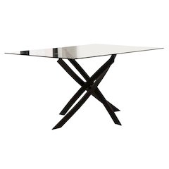 Leda Rectangular 63"x35" Tempered Clear Glass Top Dining Table, Matte Black