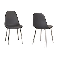 Venu Dining Chairs, Polished Chrome Silver Tapered Legs, Charcoal Gray Armless
