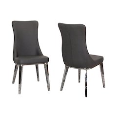 Luna Faux Leather Dining Chair, Set of 2, Polished Chrome Tapered Legs