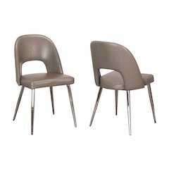 Mia Faux Leather Dining Chair, Polished Chrome Silver Tapered Legs, Mushroom