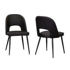 Portia Black Faux Leather Upholstered Dining Chairs, Set of 2, Powder-Coated