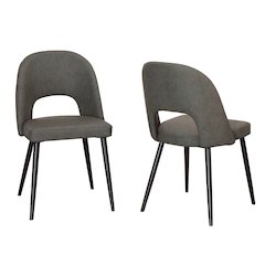 Portia Faux Leather Upholstered Dining Chairs, Set of 2, Black Powder-Coated
