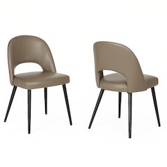 Portia Faux Leather Upholstered Dining Chairs, Set of 2, Black Powder-Coat