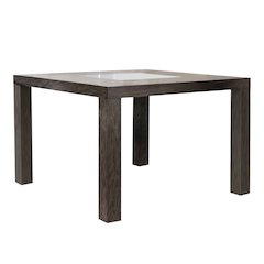 Lyons 54" Square Wooden Pub Table with Glass Insert Top, Smoke Brown Wood