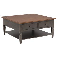 Square Coffee Table | Distressed Brown and Ash Gray Solid Wood
