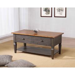 Rectangular Coffee Table | Distressed Brown and Ash Gray Solid Wood