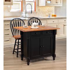 Antique Black Expandable Kitchen Island with 2 Swivel Stools