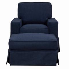 Americana Box Cushion Track Arm Slipcovered Chair and Ottoman Set