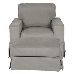 Americana Box Cushion Track Arm Slipcovered Chair and Ottoman Set