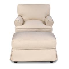 Horizon Slipcovered T-Cushion Chair with Ottoman