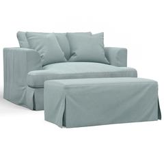 Newport Slipcovered 52" Wide Chair and A Half with Ottoman