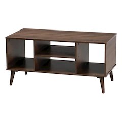 Walnut Brown Modern Coffee Table with Rubberwood Legs and Durable Particle Board