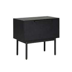 Black modern nightstand with mahogany wood veneer and spacious drawer